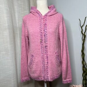 Alpaca Imports Cardigan Sweater Fully Zip Hooded Wool Blend Pink Women's Small‎